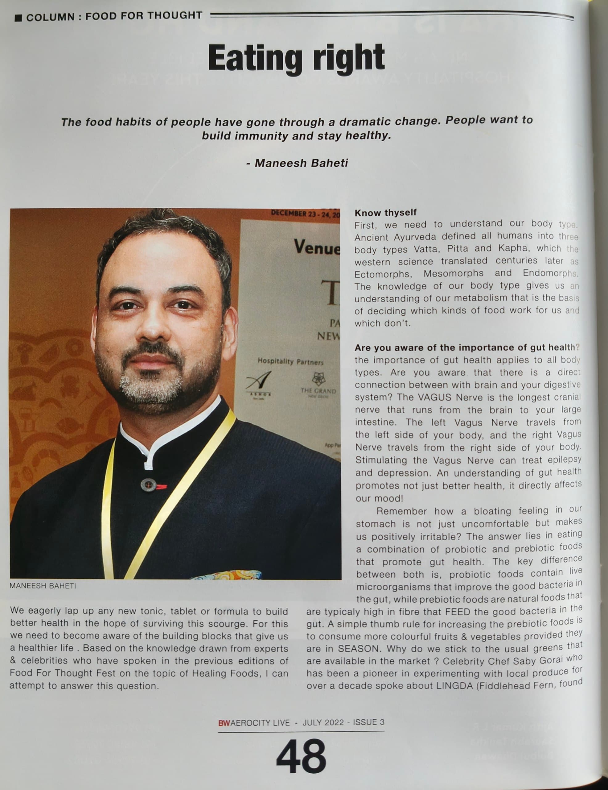 Eating Right - image 1 from BWAerocity Live  July 2022, Haute Services published article