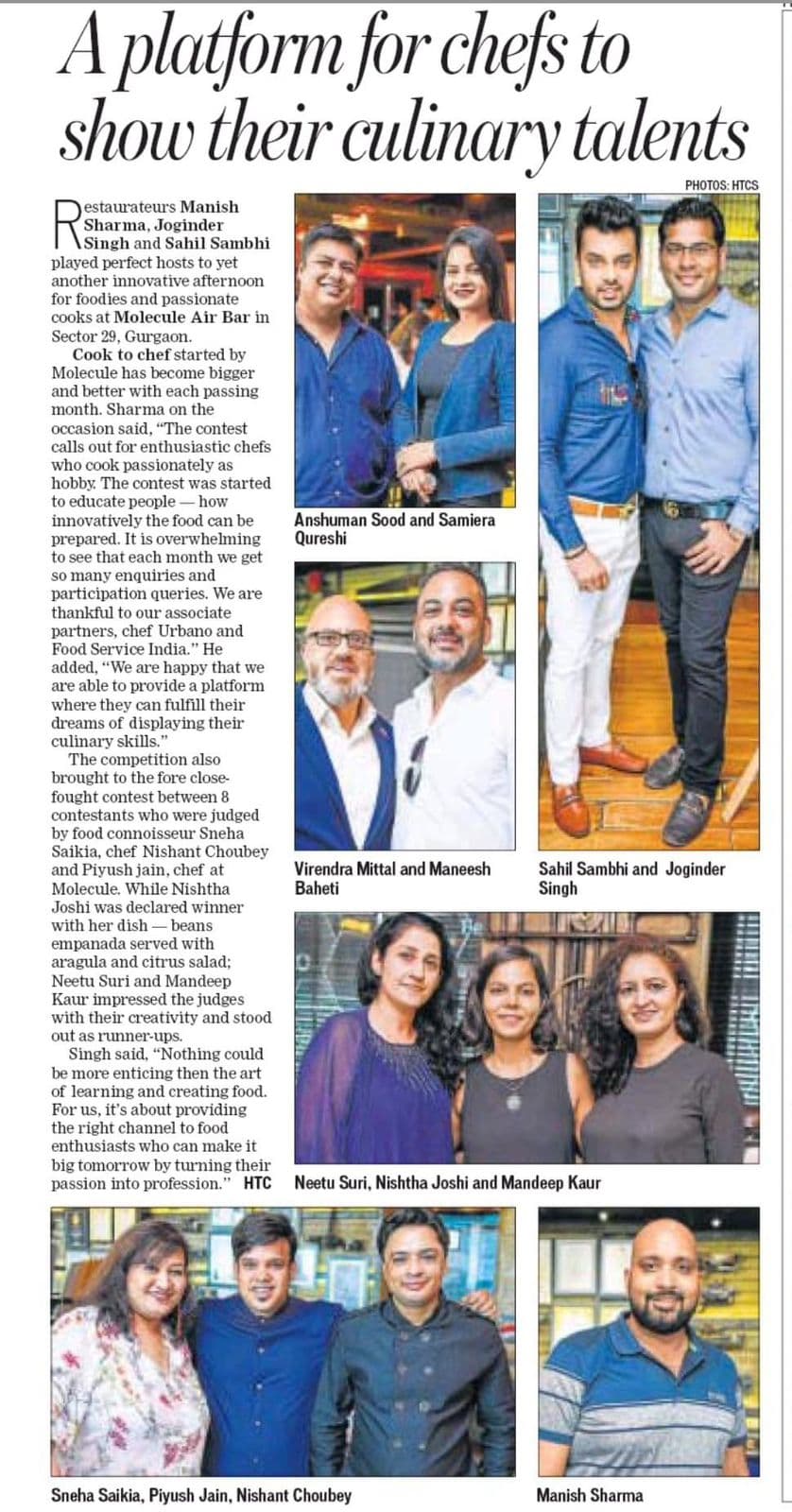 Press article covering Haute Services founder Maneesh Baheti and hospitality consulting