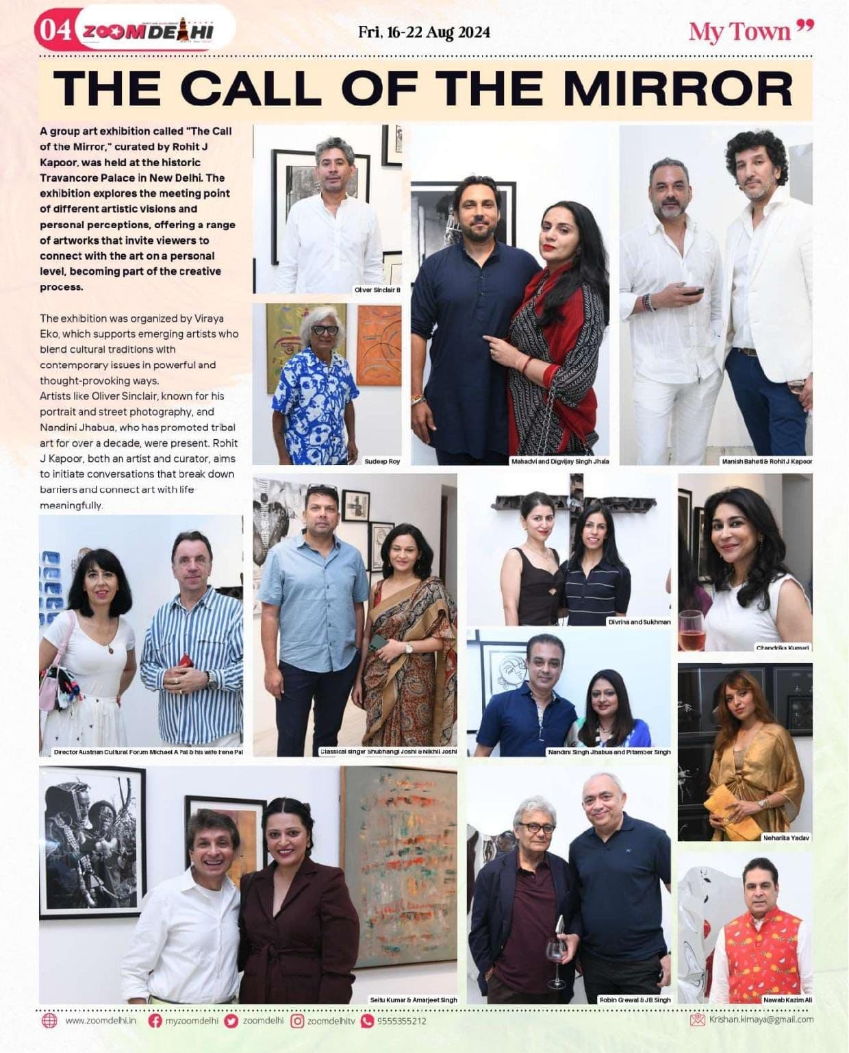 Newspaper clipping covering Zeruco by Zilli restaurant launch in Delhi, featuring Haute Services founder Manish Kumar Baheyti with celebrity Chef Aldo Zilli and Kashif Farooq, along with guests including fashion designer Rohit Bal, Ramola Bachchan, Subir Arora, Roopam, Thenny Mejia, Rajan Madhu, Arjun Amla, and Ala Madhu