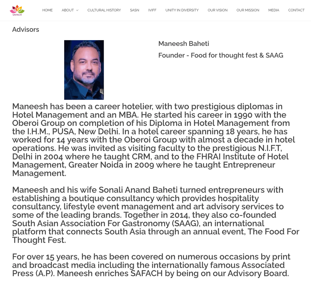 SAFACH South Asia Forum for Art and Creative Heritage, culinary cinema and cultural heritage advisory